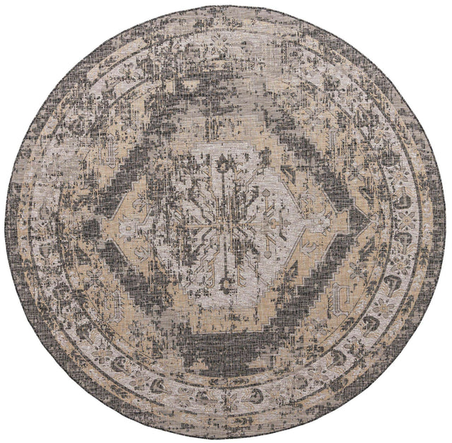 Charcoal 13' 1 x 13' 1 Outdoor Traditional Round Area Rug Weather Resistant for Patio, Deck, Terrace, Balcony, Porch Classical Design Outside Carpet for Sale at Rug Engine