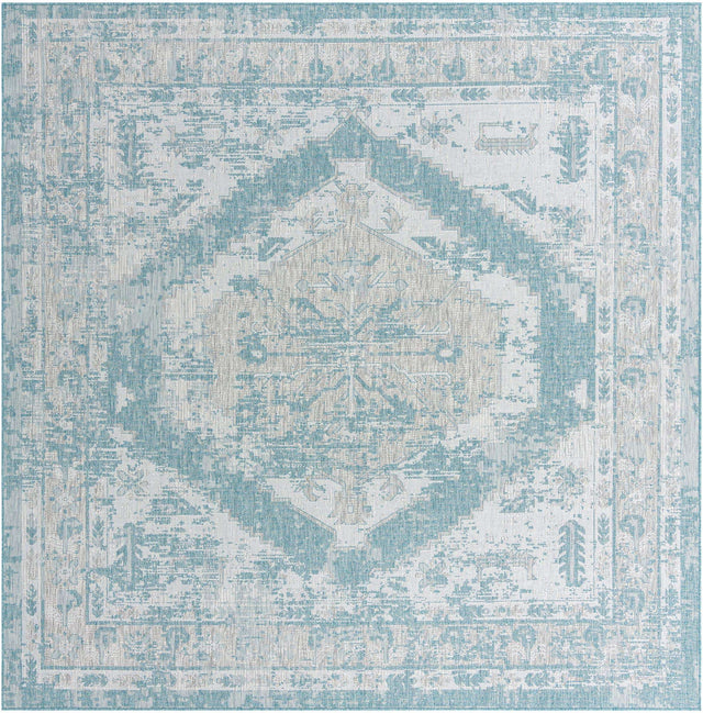 Aqua 13' 1 x 13' 1 Outdoor Traditional Square Area Rug Weather Resistant for Patio, Deck, Terrace, Balcony, Porch Classical Design Outside Carpet for Sale at Rug Engine