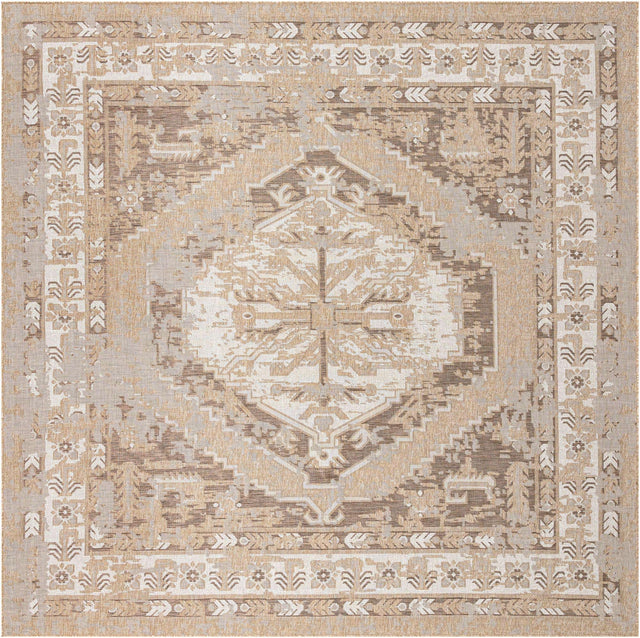 Natural 13' 1 x 13' 1 Outdoor Traditional Square Area Rug Weather Resistant for Patio, Deck, Terrace, Balcony, Porch Classical Design Outside Carpet for Sale at Rug Engine