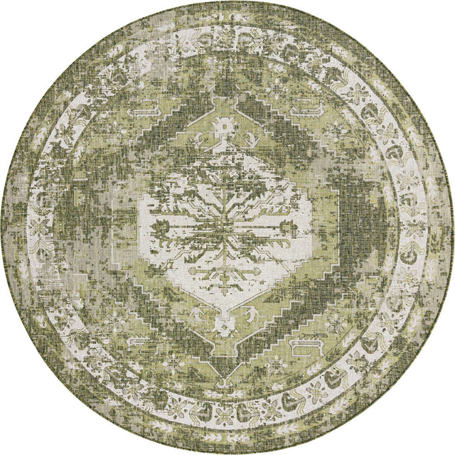 Green 13' 1 x 13' 1 Outdoor Traditional Round Area Rug Weather Resistant for Patio, Deck, Terrace, Balcony, Porch Classical Design Outside Carpet for Sale at Rug Engine