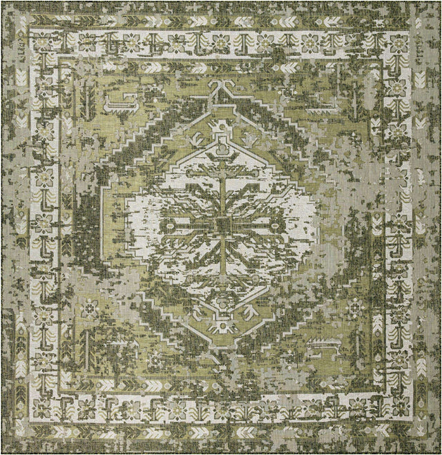 Green 13' 1 x 13' 1 Outdoor Traditional Square Area Rug Weather Resistant for Patio, Deck, Terrace, Balcony, Porch Classical Design Outside Carpet for Sale at Rug Engine