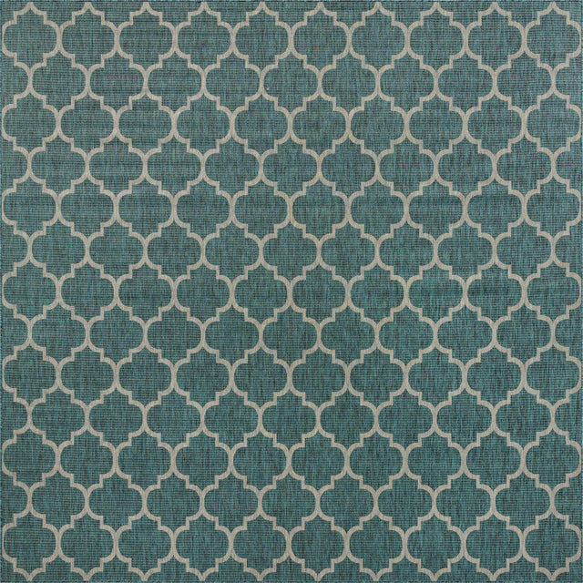 Teal 13' 1 x 13' 1 Outdoor Trellis Square Area Rug Weather Resistant for Patio, Deck, Terrace, Balcony, Porch Geometric Design Water Safe Outside Carpet for Sale at Rug Engine