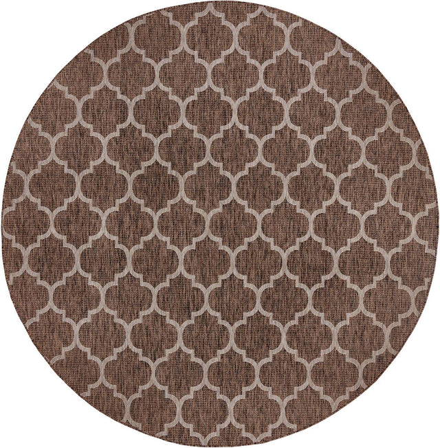 Brown 10' 8 x 10' 8 Outdoor Trellis Round Area Rug Weather Resistant for Patio, Deck, Terrace, Balcony, Porch Geometric Design Water Safe Outside Carpet for Sale at Rug Engine