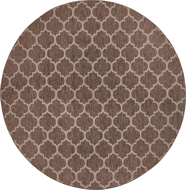 Brown 13' 1 x 13' 1 Outdoor Trellis Round Area Rug Weather Resistant for Patio, Deck, Terrace, Balcony, Porch Geometric Design Water Safe Outside Carpet for Sale at Rug Engine