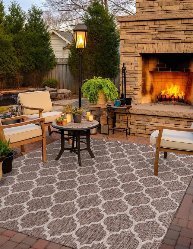 Brown 13' 1 x 13' 1 Outdoor Trellis Square Area Rug Weather Resistant for Patio, Deck, Terrace, Balcony, Porch Geometric Design Water Safe Outside Carpet for Sale at Rug Engine