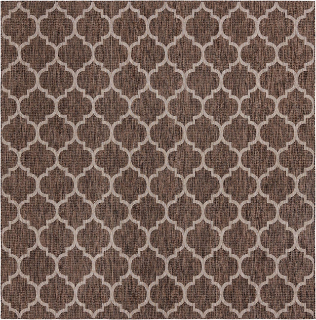 Brown 10' 8 x 10' 8 Outdoor Trellis Square Area Rug Weather Resistant for Patio, Deck, Terrace, Balcony, Porch Geometric Design Water Safe Outside Carpet for Sale at Rug Engine