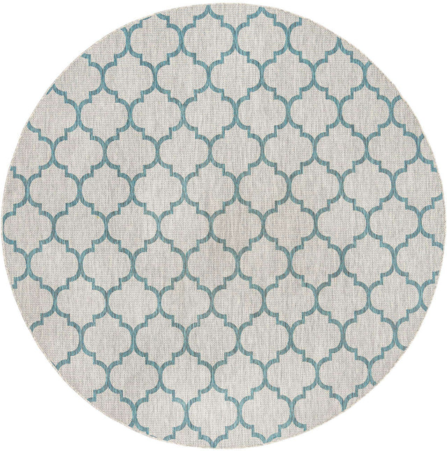 Gray 10' 8 x 10' 8 Outdoor Trellis Round Area Rug Weather Resistant for Patio, Deck, Terrace, Balcony, Porch Geometric Design Water Safe Outside Carpet for Sale at Rug Engine
