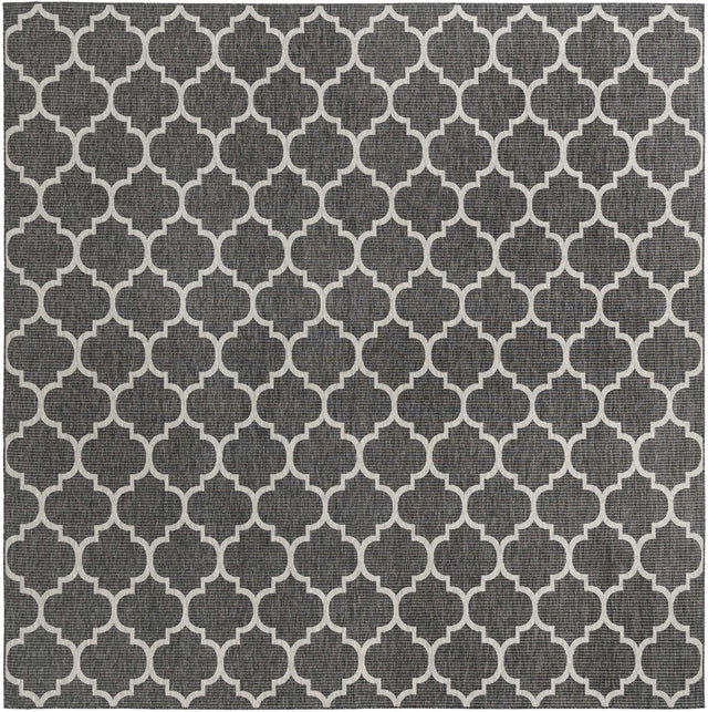 Black 13' 1 x 13' 1 Outdoor Trellis Square Area Rug Weather Resistant for Patio, Deck, Terrace, Balcony, Porch Geometric Design Water Safe Outside Carpet for Sale at Rug Engine