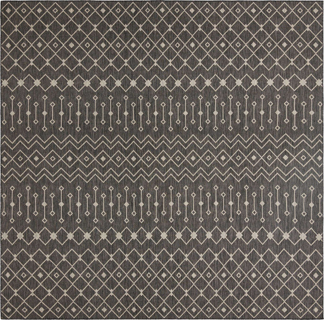 Charcoal Gray 13' 1 x 13' 1 Outdoor Trellis Square Area Rug Weather Resistant for Patio, Deck, Terrace, Balcony, Porch Geometric Design Water Safe Outside Carpet for Sale at Rug Engine
