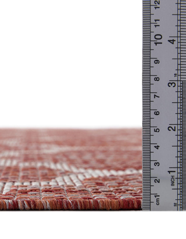 Rust Red 13' 1 x 13' 1 Outdoor Trellis Round Area Rug Weather Resistant for Patio, Deck, Terrace, Balcony, Porch Geometric Design Water Safe Outside Carpet for Sale at Rug Engine