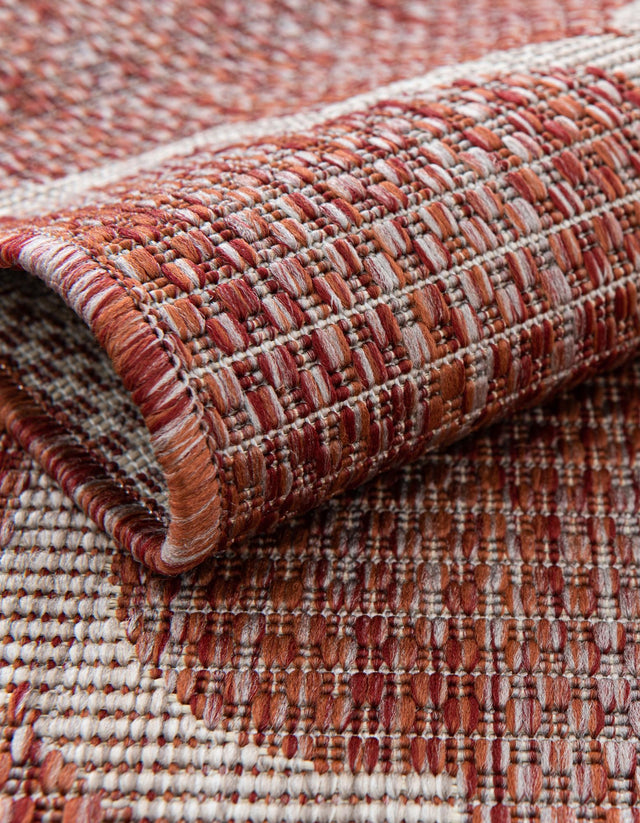 Rust Red 10' 8 x 10' 8 Outdoor Trellis Round Area Rug Weather Resistant for Patio, Deck, Terrace, Balcony, Porch Geometric Design Water Safe Outside Carpet for Sale at Rug Engine