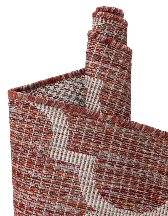 Rust Red 13' 1 x 13' 1 Outdoor Trellis Round Area Rug Weather Resistant for Patio, Deck, Terrace, Balcony, Porch Geometric Design Water Safe Outside Carpet for Sale at Rug Engine