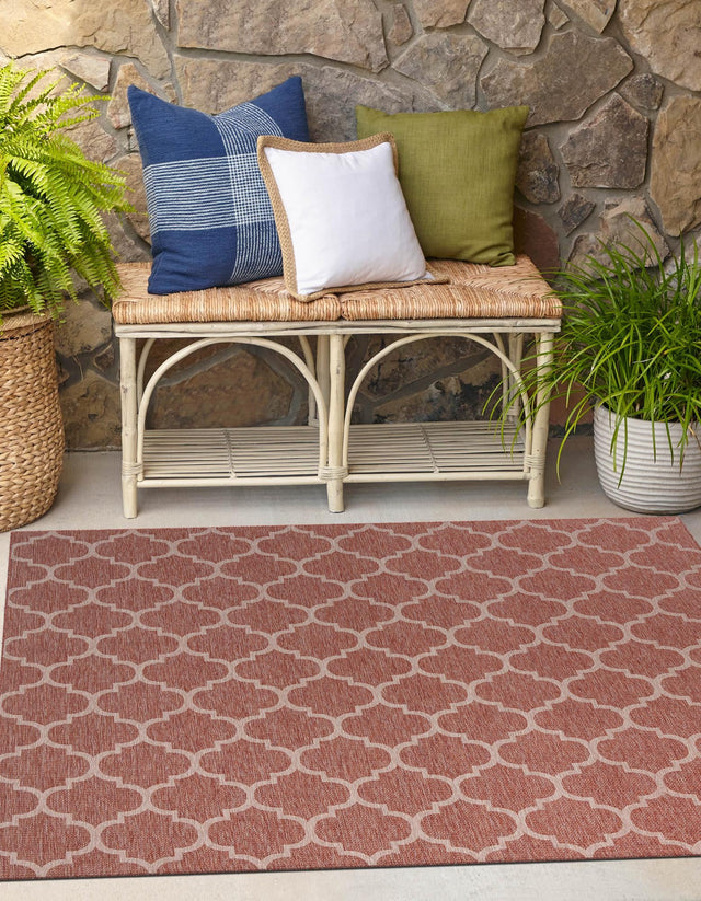 Rust Red 10' 8 x 10' 8 Outdoor Trellis Square Area Rug Weather Resistant for Patio, Deck, Terrace, Balcony, Porch Geometric Design Water Safe Outside Carpet for Sale at Rug Engine