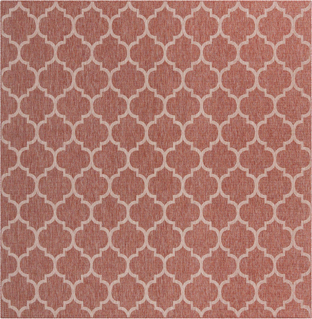Rust Red 10' 8 x 10' 8 Outdoor Trellis Square Area Rug Weather Resistant for Patio, Deck, Terrace, Balcony, Porch Geometric Design Water Safe Outside Carpet for Sale at Rug Engine
