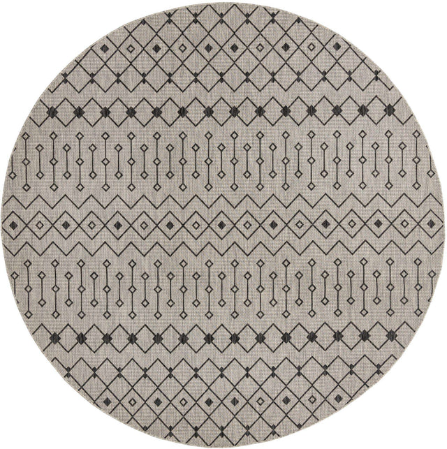 Gray 10' 8 x 10' 8 Outdoor Trellis Round Area Rug Weather Resistant for Patio, Deck, Terrace, Balcony, Porch Geometric Design Water Safe Outside Carpet for Sale at Rug Engine