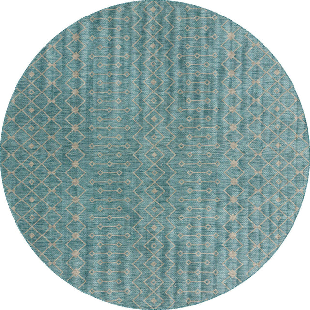 Aqua 10' 8 x 10' 8 Outdoor Trellis Round Area Rug Weather Resistant for Patio, Deck, Terrace, Balcony, Porch Geometric Design Water Safe Outside Carpet for Sale at Rug Engine