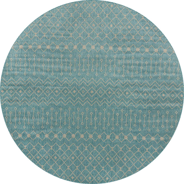 Aqua 13' 1 x 13' 1 Outdoor Trellis Round Area Rug Weather Resistant for Patio, Deck, Terrace, Balcony, Porch Geometric Design Water Safe Outside Carpet for Sale at Rug Engine