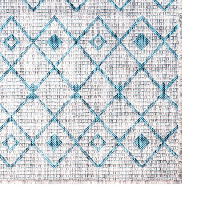 Light Blue 10' 8 x 10' 8 Outdoor Trellis Square Area Rug Weather Resistant for Patio, Deck, Terrace, Balcony, Porch Geometric Design Water Safe Outside Carpet for Sale at Rug Engine