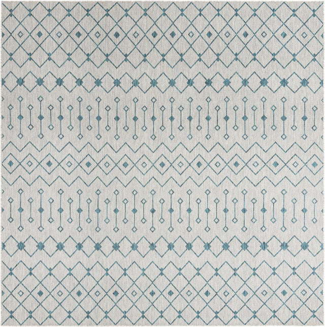Light Blue 10' 8 x 10' 8 Outdoor Trellis Square Area Rug Weather Resistant for Patio, Deck, Terrace, Balcony, Porch Geometric Design Water Safe Outside Carpet for Sale at Rug Engine