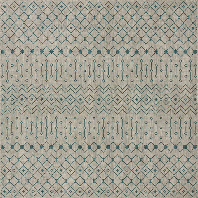 Light Blue 13' x 13' Outdoor Trellis Square Area Rug Weather Resistant for Patio, Deck, Terrace, Balcony, Porch Geometric Design Water Safe Outside Carpet for Sale at Rug Engine