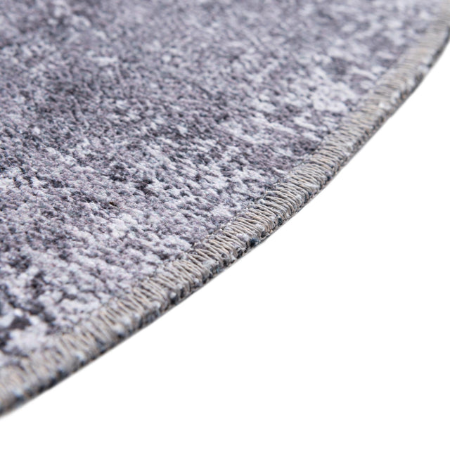 Washable Gray Ivory 6' x 6' Yara Round Area Rug Easy to Clean Stain Resistant & Durable Polyester & Chenille Carpet for Sale at Rug Engine