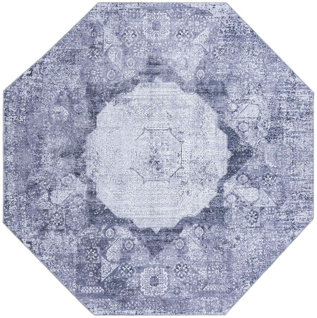 Washable Gray Ivory 7' 10 x 7' 10 Yara Octagon Area Rug Easy to Clean Stain Resistant & Durable Polyester & Chenille Carpet for Sale at Rug Engine