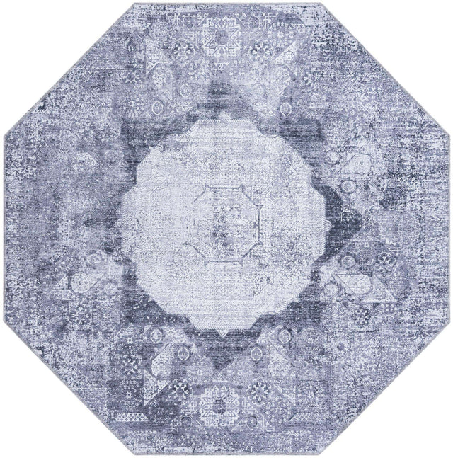 Washable Gray Ivory 5' x 5' Yara Octagon Area Rug Easy to Clean Stain Resistant & Durable Polyester & Chenille Carpet for Sale at Rug Engine