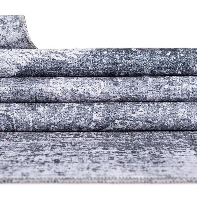 Washable Gray Ivory 2' 7 x 10' Yara Runner Area Rug Easy to Clean Stain Resistant & Durable Polyester & Chenille Carpet for Sale at Rug Engine