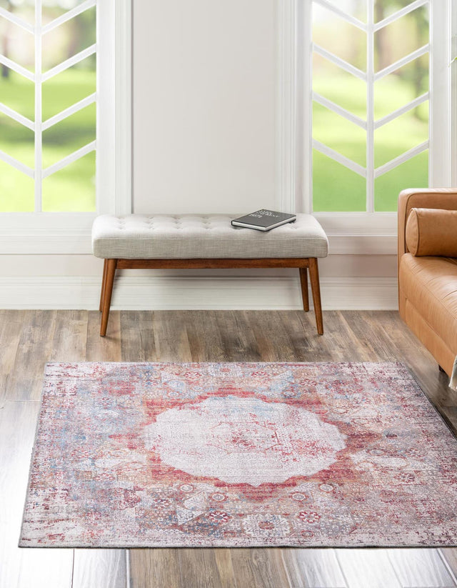 Washable Multicolor 7' 10 x 7' 10 Yara Square Area Rug Easy to Clean Stain Resistant & Durable Polyester & Chenille Carpet for Sale at Rug Engine