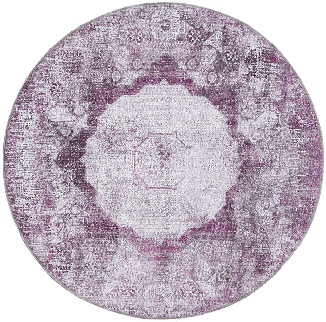 Washable Pink Ivory 4' x 4' Yara Round Area Rug Easy to Clean Stain Resistant & Durable Polyester & Chenille Carpet for Sale at Rug Engine