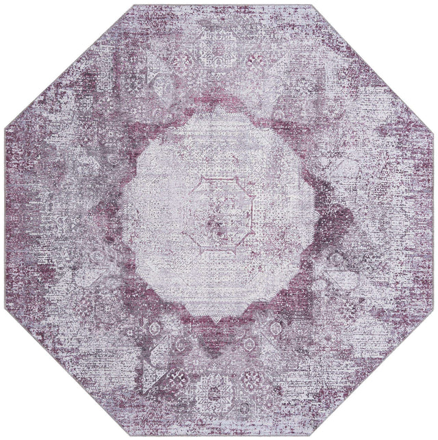 Washable Pink Ivory 7' 10 x 7' 10 Yara Octagon Area Rug Easy to Clean Stain Resistant & Durable Polyester & Chenille Carpet for Sale at Rug Engine