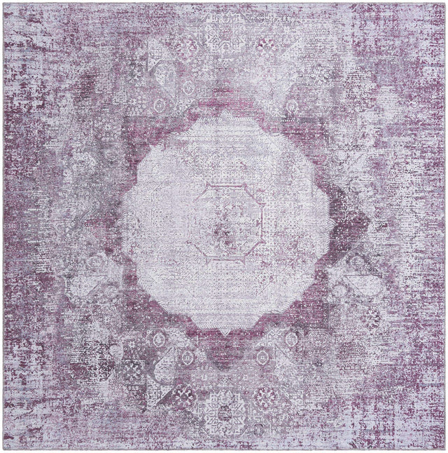 Washable Pink Ivory 7' 10 x 7' 10 Yara Square Area Rug Easy to Clean Stain Resistant & Durable Polyester & Chenille Carpet for Sale at Rug Engine