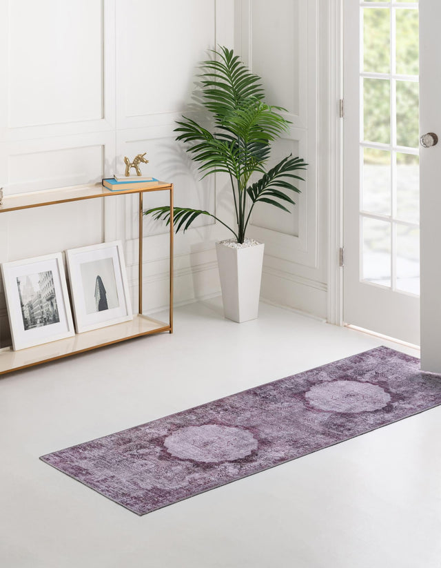 Washable Pink Ivory 2' x 5' Yara Runner Area Rug Easy to Clean Stain Resistant & Durable Polyester & Chenille Carpet for Sale at Rug Engine