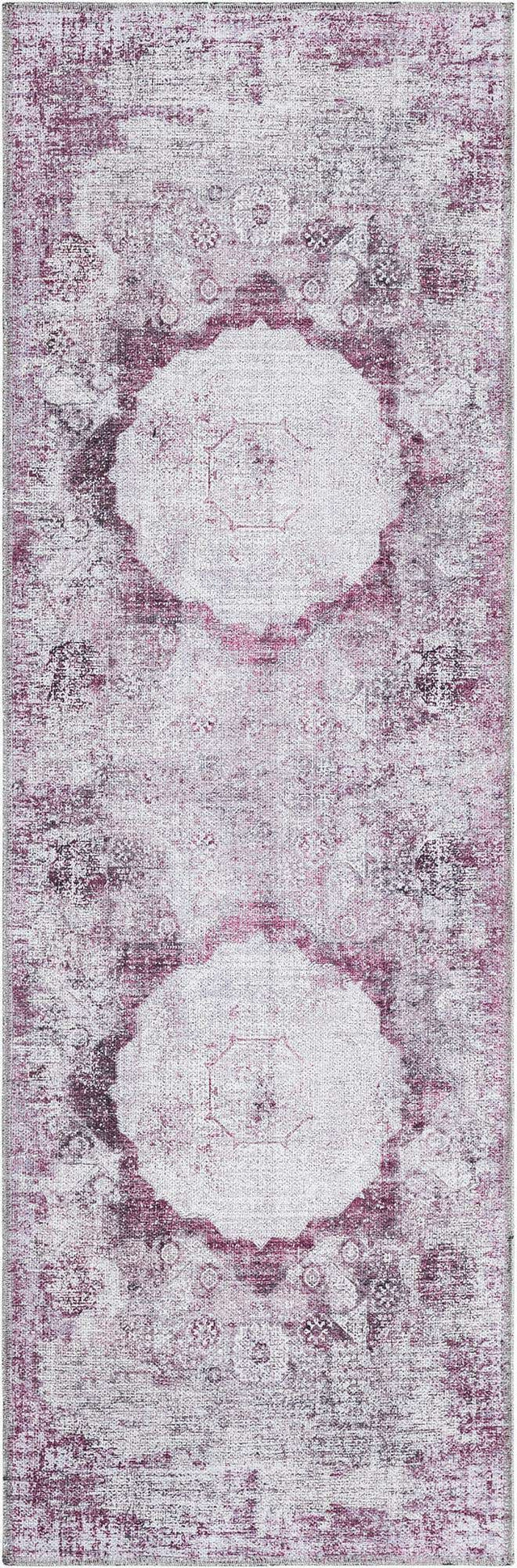 Washable Pink Ivory 2' x 6' Yara Runner Area Rug Easy to Clean Stain Resistant & Durable Polyester & Chenille Carpet for Sale at Rug Engine