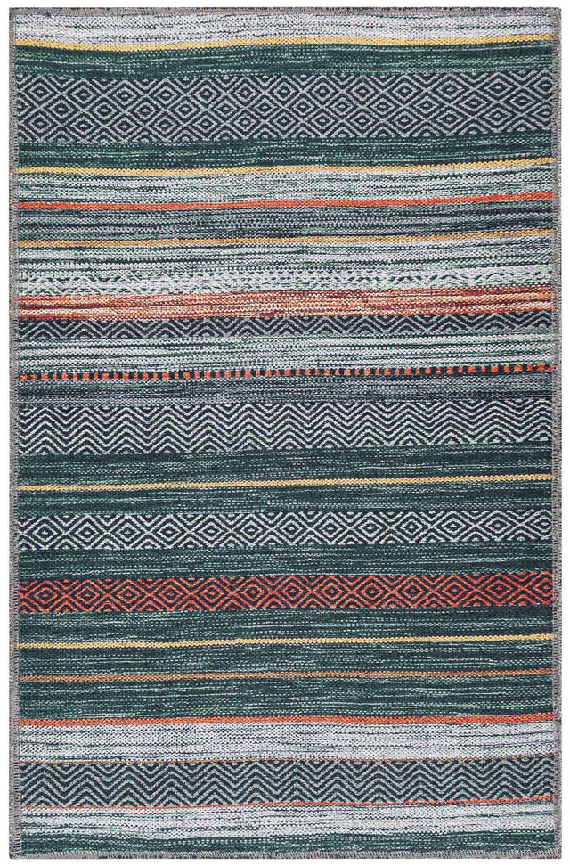 Washable Green 2' x 3' Yara Rectangle Area Rug Easy to Clean Stain Resistant & Durable Polyester & Chenille Carpet for Sale at Rug Engine