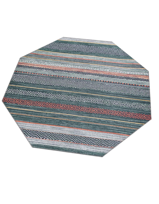 Washable Green 5' x 5' Yara Octagon Area Rug Easy to Clean Stain Resistant & Durable Polyester & Chenille Carpet for Sale at Rug Engine