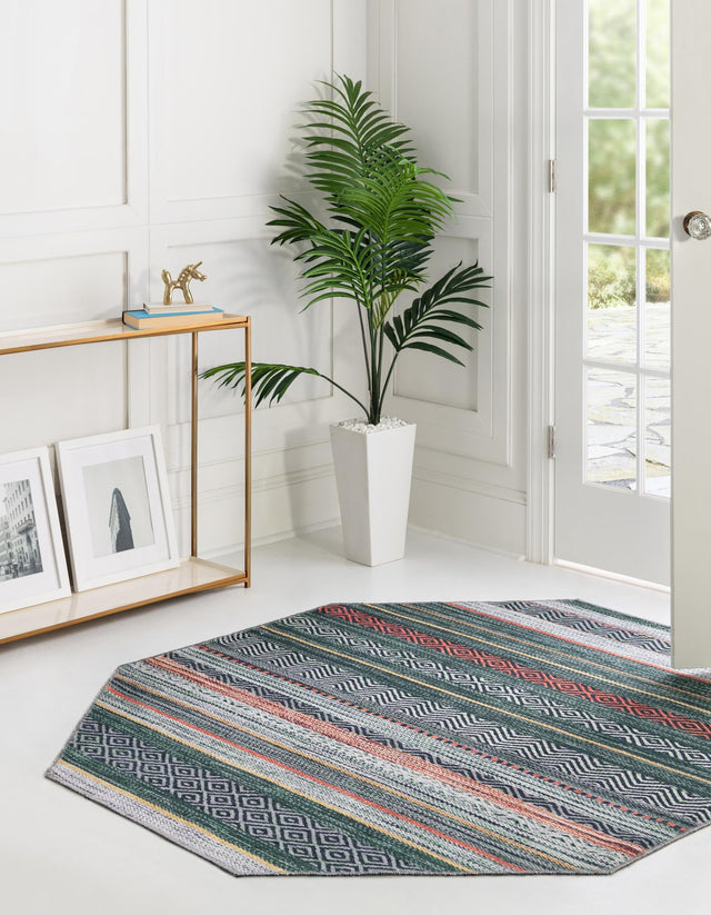 Washable Green 7' 10 x 7' 10 Yara Octagon Area Rug Easy to Clean Stain Resistant & Durable Polyester & Chenille Carpet for Sale at Rug Engine
