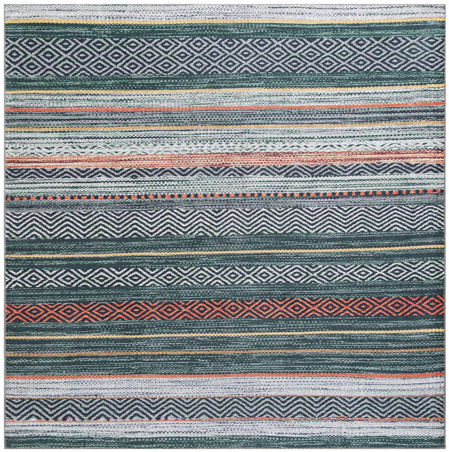 Washable Green 7' 10 x 7' 10 Yara Square Area Rug Easy to Clean Stain Resistant & Durable Polyester & Chenille Carpet for Sale at Rug Engine