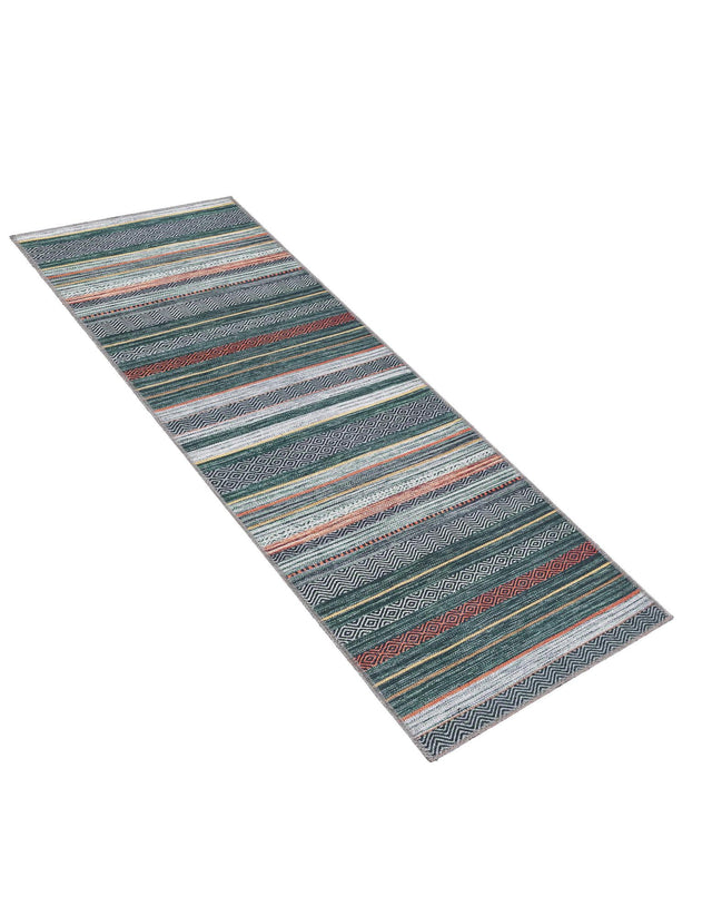 Washable Green 2' x 6' Yara Runner Area Rug Easy to Clean Stain Resistant & Durable Polyester & Chenille Carpet for Sale at Rug Engine