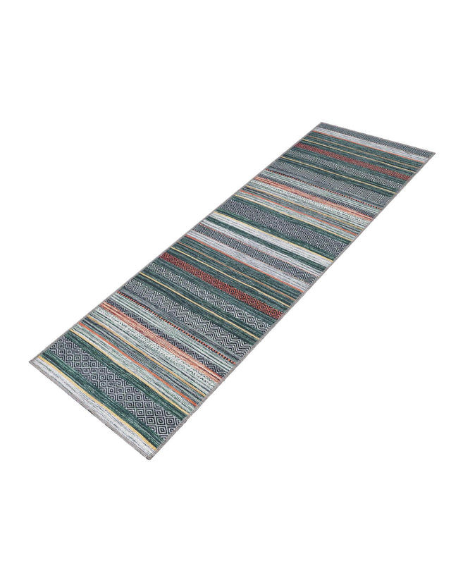 Washable Green 2' x 6' Yara Runner Area Rug Easy to Clean Stain Resistant & Durable Polyester & Chenille Carpet for Sale at Rug Engine
