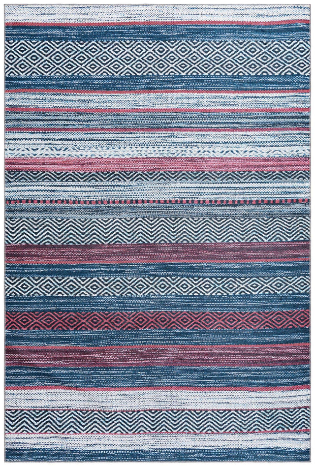 Washable Navy Blue 6' x 9' Yara Rectangle Area Rug Easy to Clean Stain Resistant & Durable Polyester & Chenille Carpet for Sale at Rug Engine