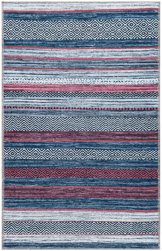 Washable Navy Blue 2' x 3' Yara Rectangle Area Rug Easy to Clean Stain Resistant & Durable Polyester & Chenille Carpet for Sale at Rug Engine