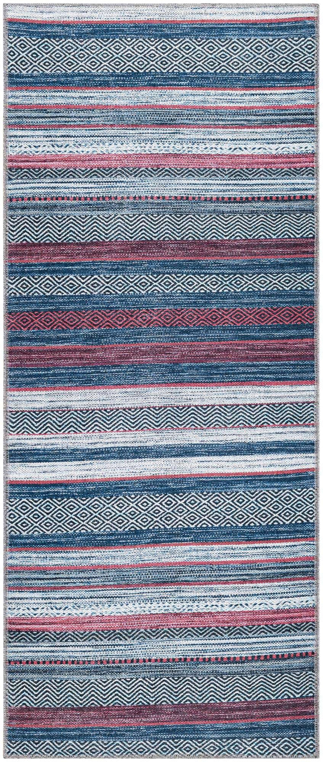 Washable Navy Blue 2' x 5' Yara Runner Area Rug Easy to Clean Stain Resistant & Durable Polyester & Chenille Carpet for Sale at Rug Engine