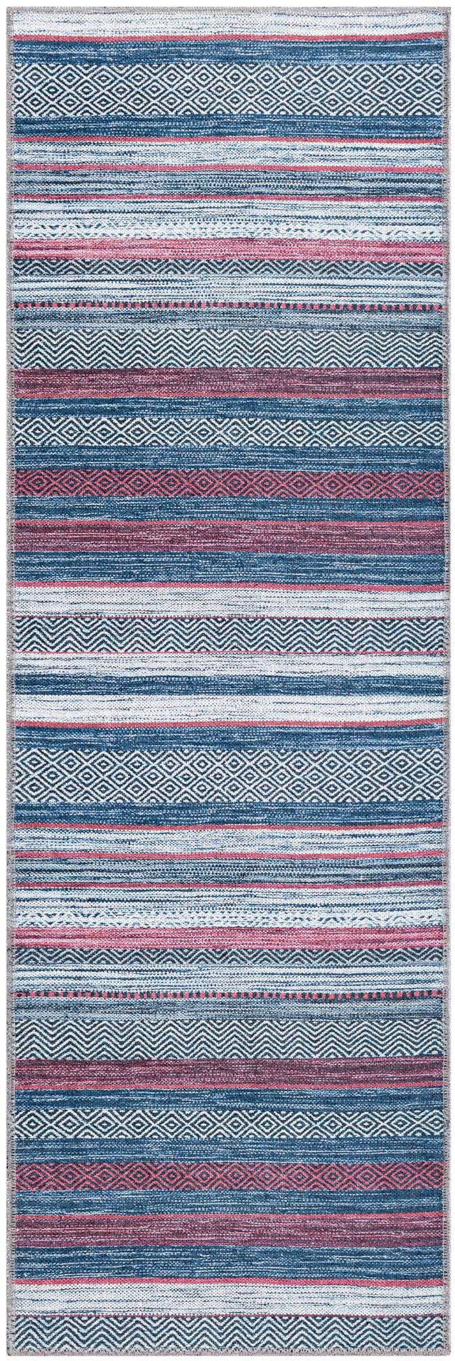 Washable Navy Blue 2' x 6' Yara Runner Area Rug Easy to Clean Stain Resistant & Durable Polyester & Chenille Carpet for Sale at Rug Engine
