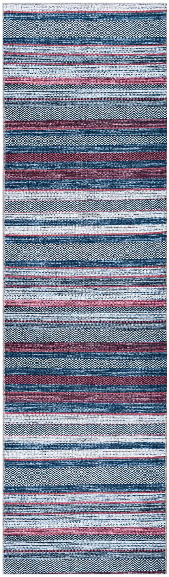 Washable Navy Blue 2' x 8' Yara Runner Area Rug Easy to Clean Stain Resistant & Durable Polyester & Chenille Carpet for Sale at Rug Engine