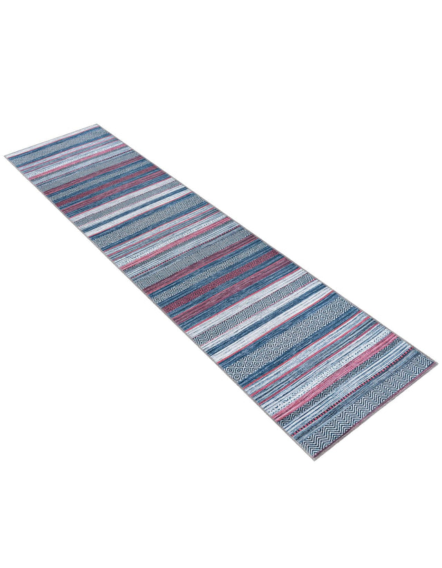 Washable Navy Blue 2' 7 x 10' Yara Runner Area Rug Easy to Clean Stain Resistant & Durable Polyester & Chenille Carpet for Sale at Rug Engine