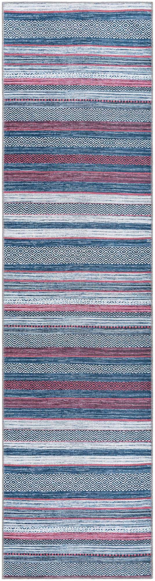 Washable Navy Blue 2' 7 x 10' Yara Runner Area Rug Easy to Clean Stain Resistant & Durable Polyester & Chenille Carpet for Sale at Rug Engine