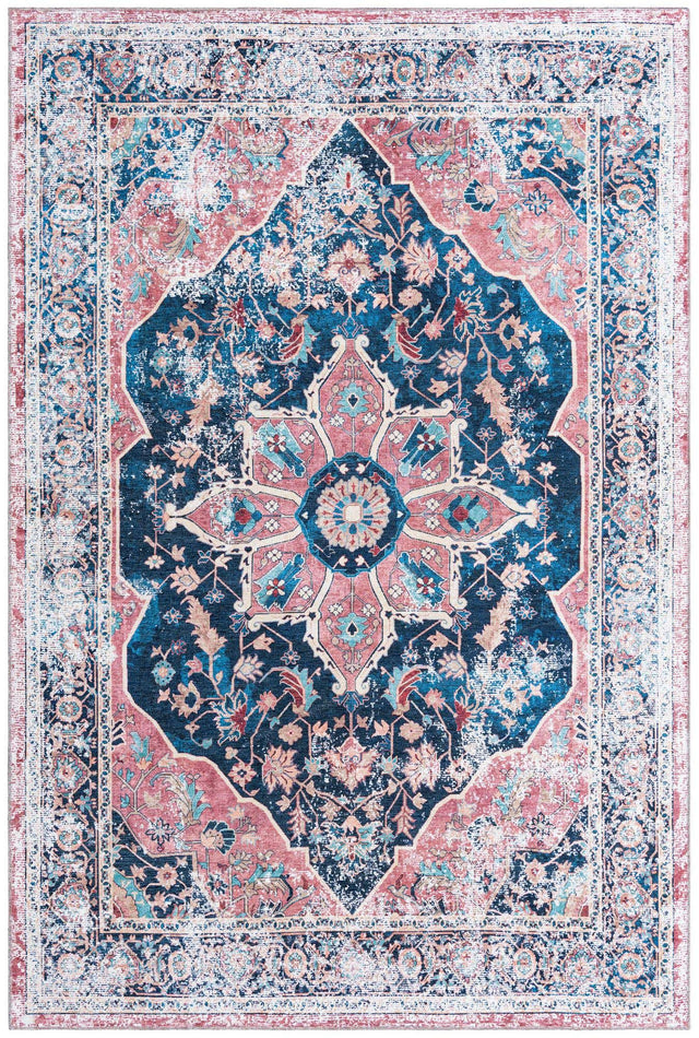 Washable Navy Blue 6' x 9' Yara Rectangle Area Rug Easy to Clean Stain Resistant & Durable Polyester & Chenille Carpet for Sale at Rug Engine