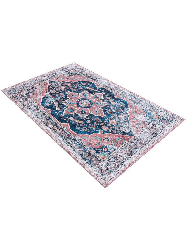 Washable Navy Blue 5' x 8' Yara Rectangle Area Rug Easy to Clean Stain Resistant & Durable Polyester & Chenille Carpet for Sale at Rug Engine