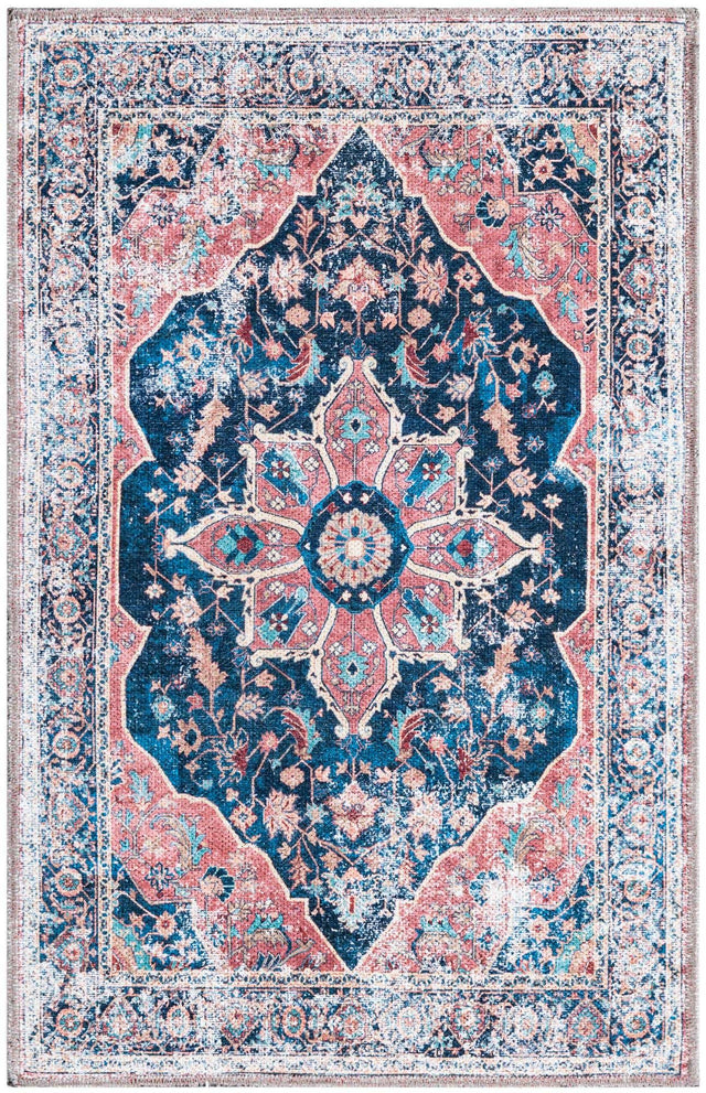 Washable Navy Blue 2' x 3' Yara Rectangle Area Rug Easy to Clean Stain Resistant & Durable Polyester & Chenille Carpet for Sale at Rug Engine